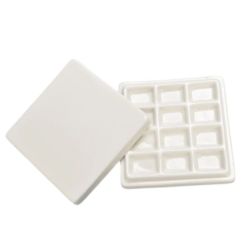 

12 Grids Watercolour Paints Palette Ceramic Artist Paint Palette Watercolour Oil Painting Palette Mixing Palettes A4WF