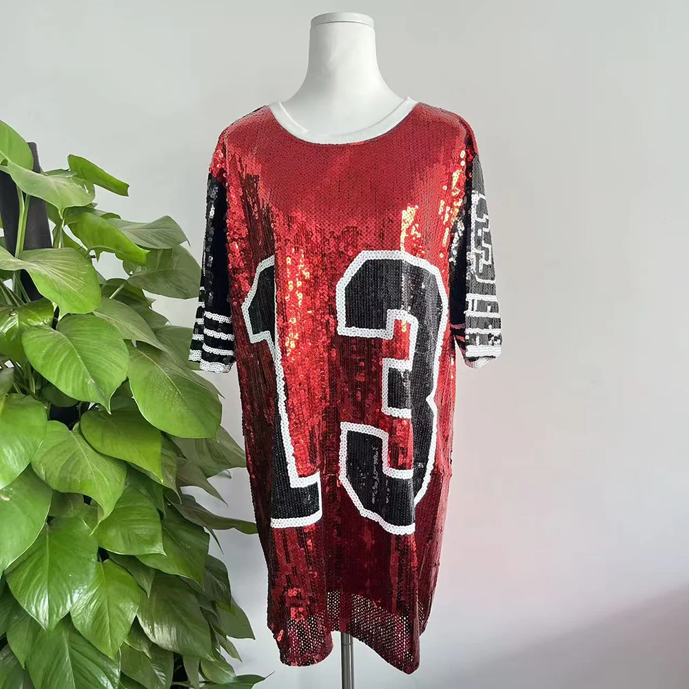 Greek Fashion Red Black White Number 13 Sequin shining hip hop Sorority Sequin shirts coat
