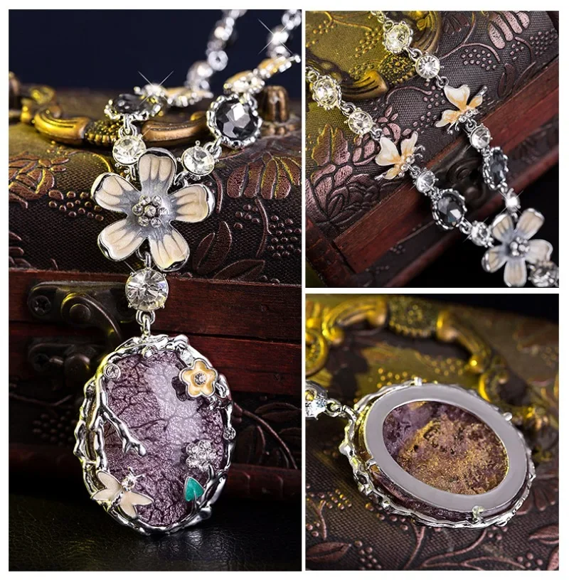 Nuova collana lunga principessa retrò, catena di maglioni di cristallo semplice ed elegante per donna