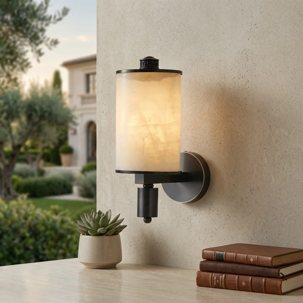 IP65 Waterproof Solid Brass Outdoor Wall Lamp Natural Jade Shade Luxury LED Exterior Sconce Decorative Light for Villa Courtyard