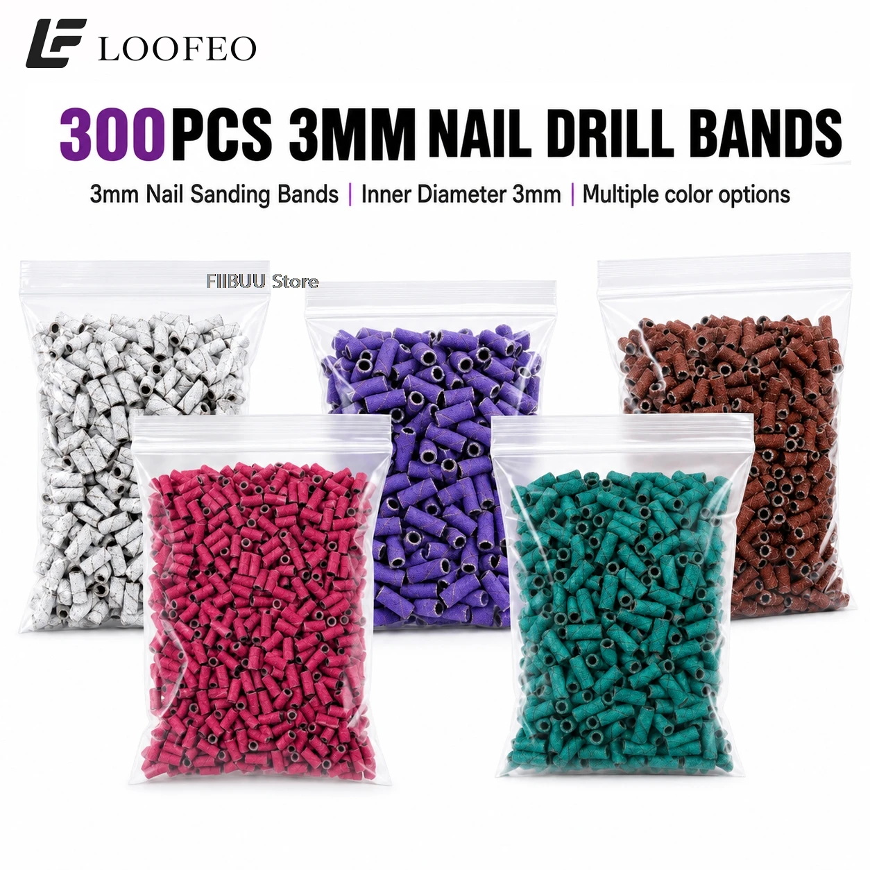 300Pcs 3mm Nail Drill Sanding Bands Set 120 180 240 Grit Mini E-File Sanding Sleeves Nail File for Manicure Pedicure Accessory