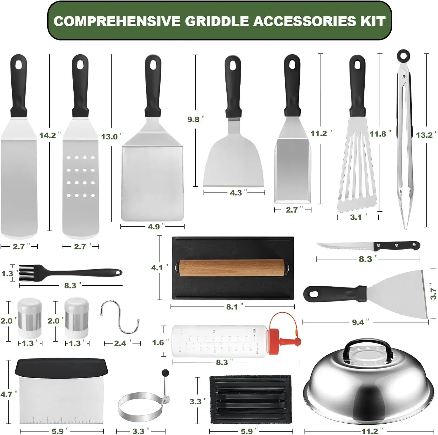 Griddle Accessories Kit Flat Top Grill Accessories Set for Blackstone and Camp Chef Grill Spatula Set with Enlarged Spatulas