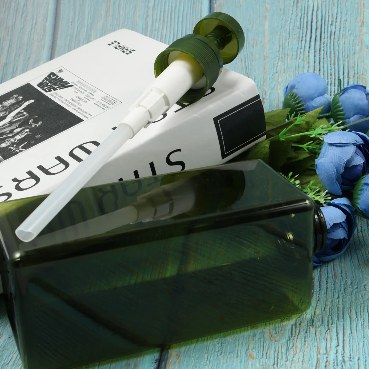 

Transparent Dark Green Large Capacity Square Dispenser Bottle for Shampoo Lotion Shower Gel Liquid Push Down Pump Liquid