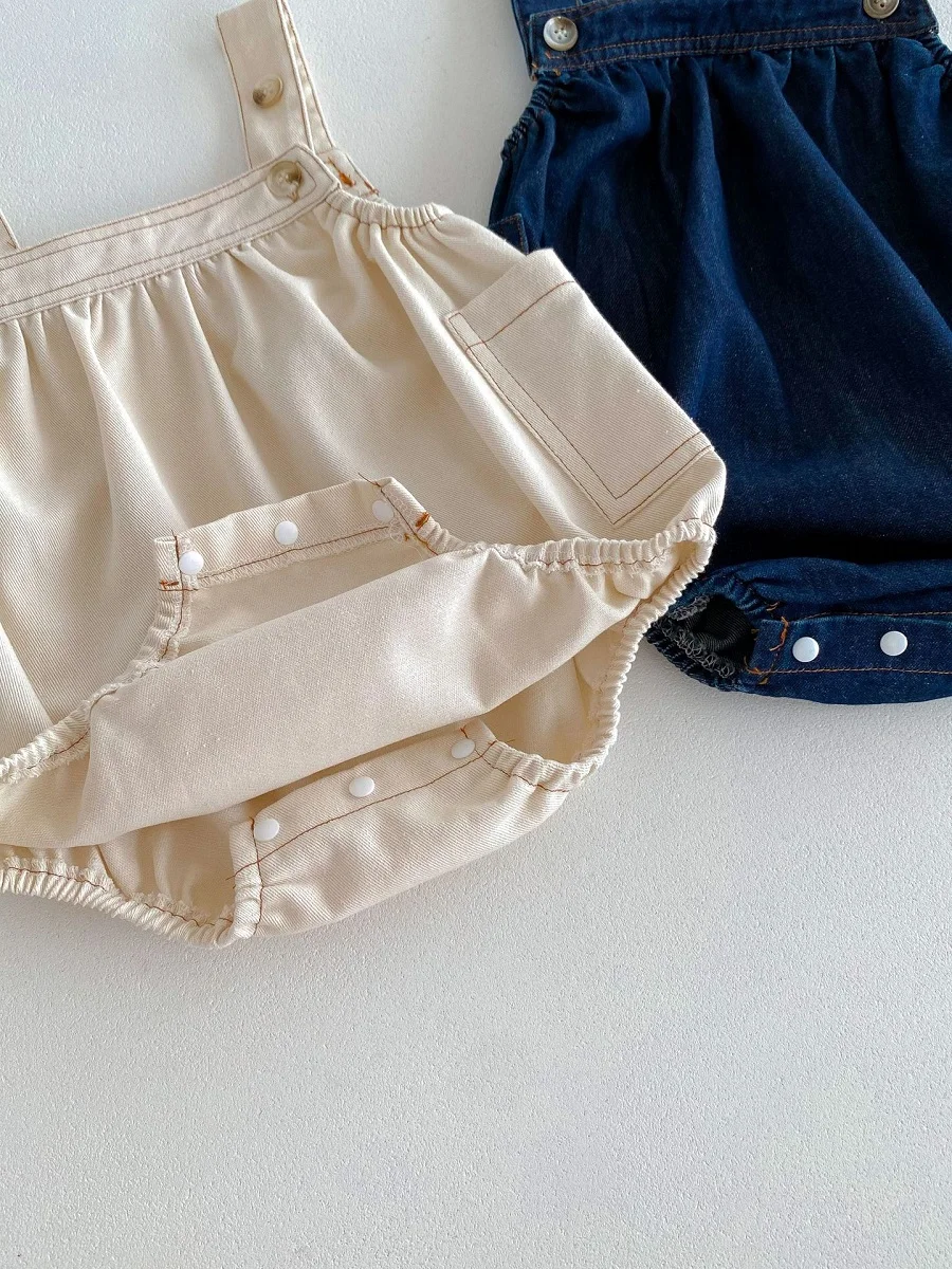 2024 Summer Baby Denim Romper 0-3Years Toddler Boy Girl Solid Pocket Jeans Romper Suspender Overalls Playsuit Outfits Clothes