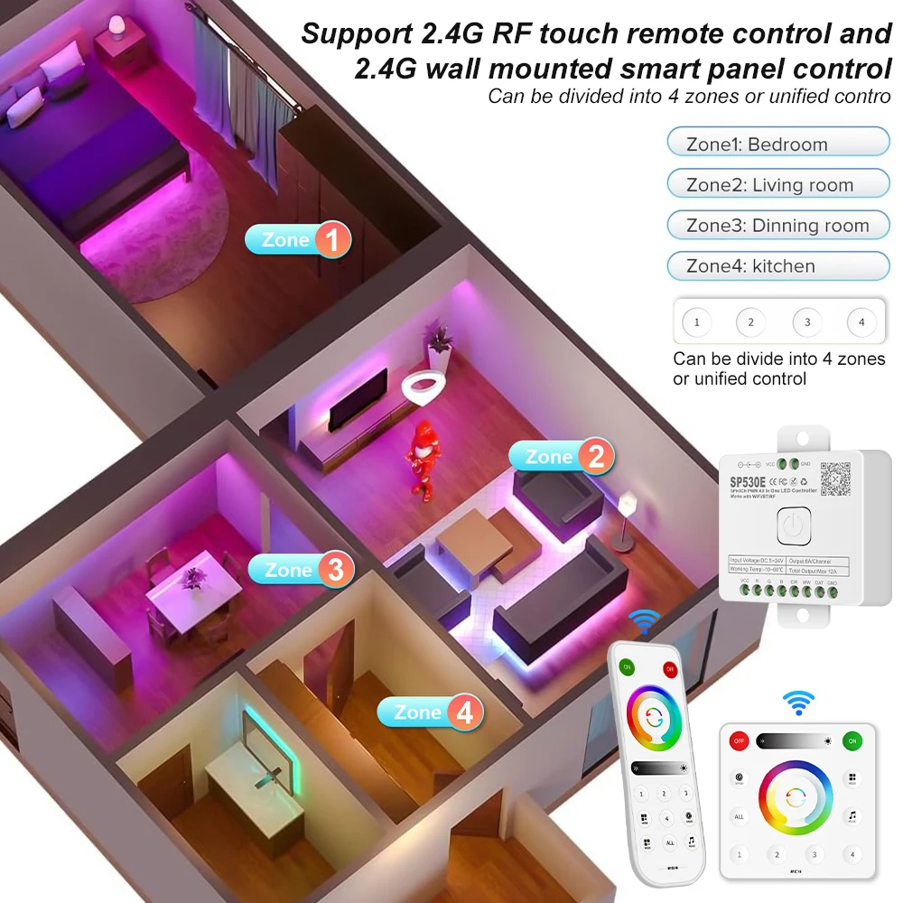 Imagem -05 - Wifi Led Controlador Pwm Spi Ws2812b Ws2811 Rgb Rgbw Tiras de Led Dimmer 5v24v Alexa Google Casa Controle de Voz 12-em1