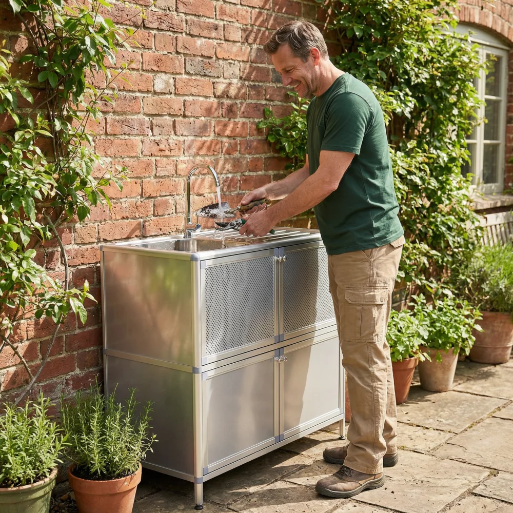 

Freestanding Stainless Steel Utility Sink Cabinet - Outdoor/Laundry (32.68"Dx16.93"Wx33.27"H)