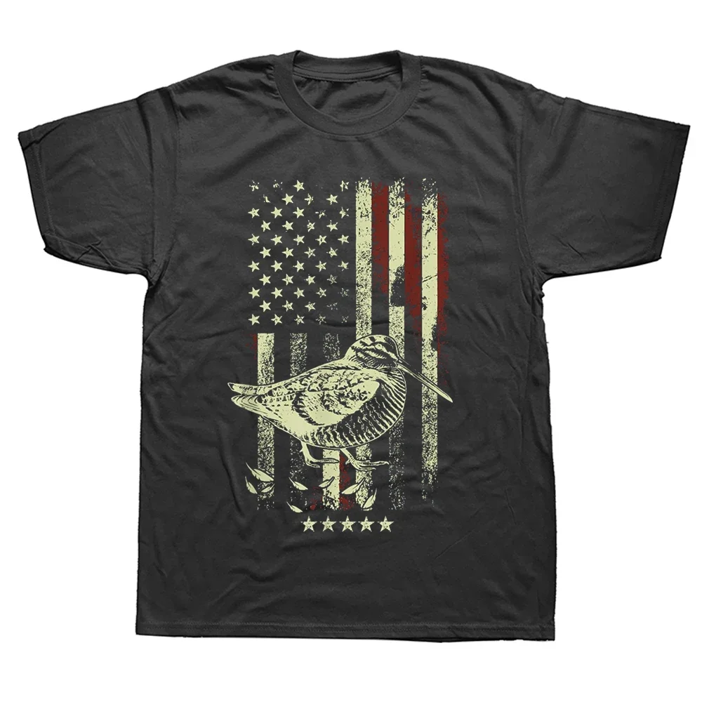 Cotton Streetwear Short Sleeve Birthday Gifts Summer T-shirt Men USA American Flag Hunters Hunting Woodcock Bird T Shirts