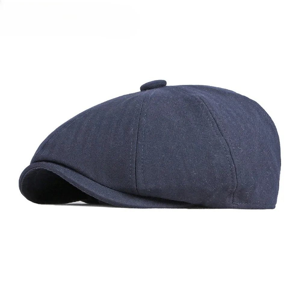 Gorra Newsboy Azul Marino para Hombre, Otoño Invierno, Gorra Octogonal Plana Transpirable, Boina para Hombre, Gorras Planas Vintage Sólidas en Negro, Gris y Beige