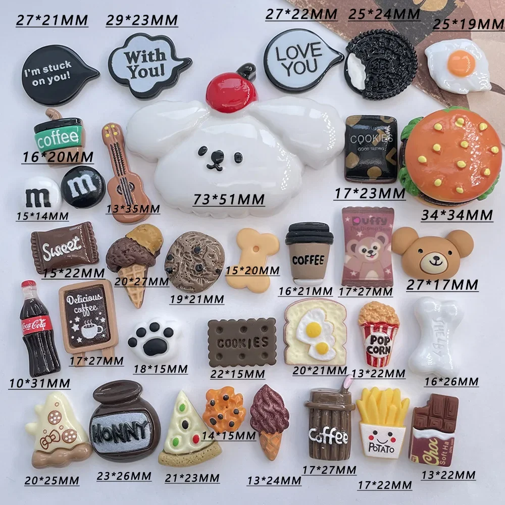 20PCS New Cute Resin Mini Cartoon Coffee Biscuits Hamburger Flat Back Manicure Parts Embellishments For Hair Bows Accessories