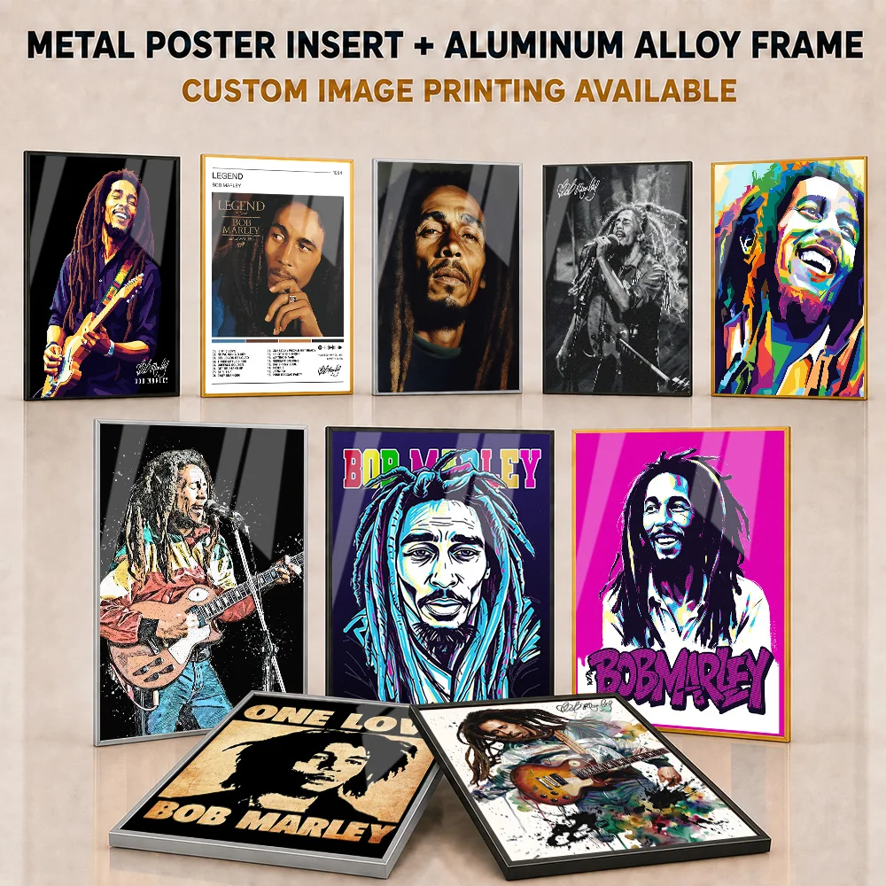 Bob Marley Framed Metal Print Customized Photo Vintage Reggae Legend Tribute Style Wall Art For Listening Room And Cafe Fan Gift
