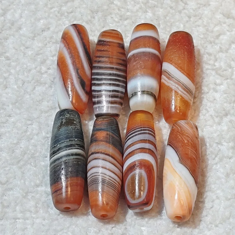 Xizang Agate Dzi Slightly Weathered Colorful Wrapped Silk Sky Beads Male and Female Necklace Pendant DIY Accessories 10/pack