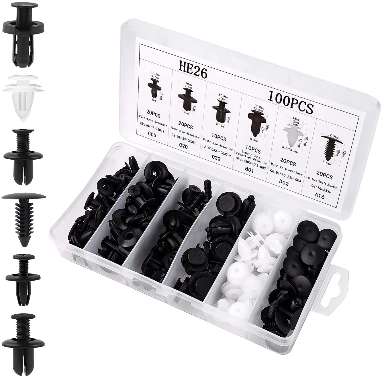 6 Size 100pcs Auto Fastener Car Clips Mixed Body Push Retainer Pin Rivet for mitsubishi pajero outlander xl montero lancer trito