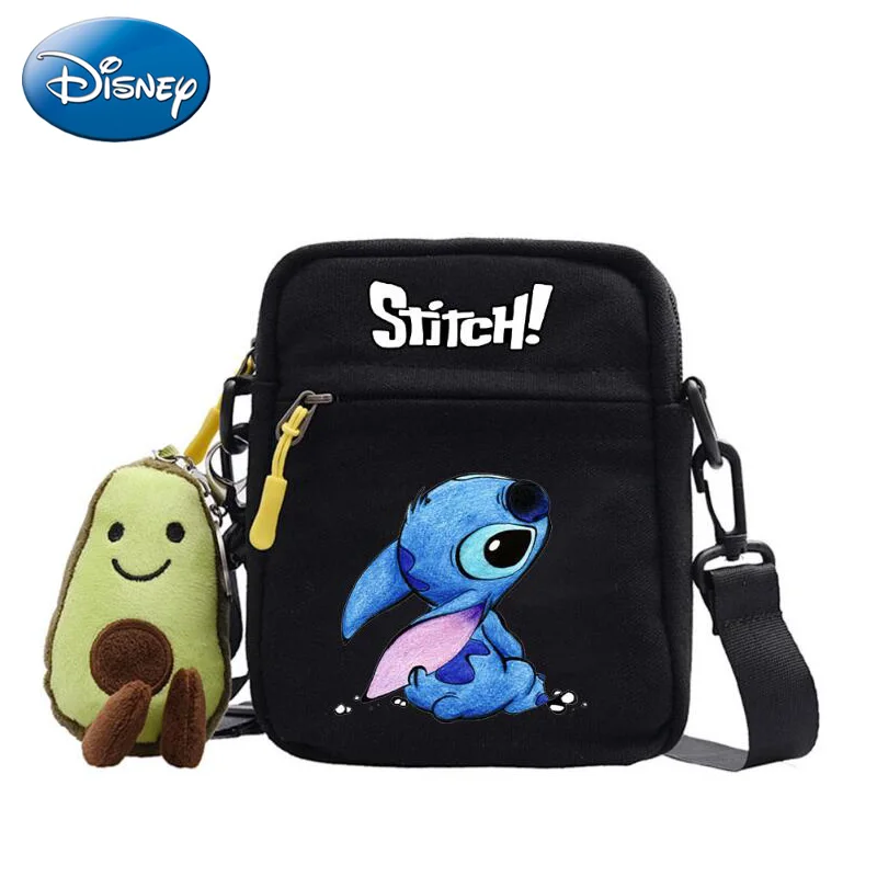 Disney 2023 New Cartoon Stitch Cute Print Pattern Shoulder Bag Color Simple Canvas Messenger Four-color Small Square Bag