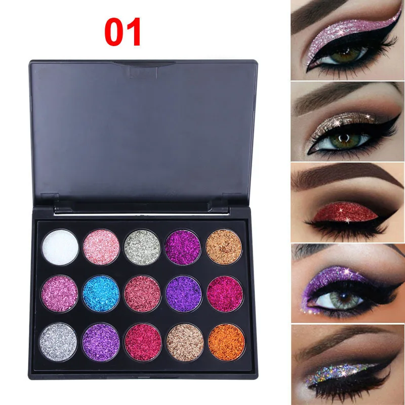 15-kleuren diamant glitter oogschaduwpalet hooggepigmenteerde geperste glitter voor feestgezicht body art bruiloft make-up ziet er uit