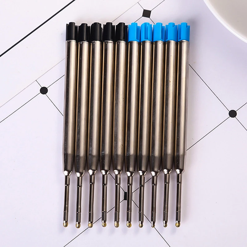 10pcs 0.5mm G2 Metal Roller Ballpoint Pen Refill Medium Nib Blue Black Color Ink Ball Pens Refill for School Office Writing