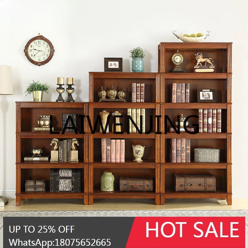 American Painted Solid Wood Floor-Standing Rack Display Cabinet Multi-Layer Flower Stand with Drawer Study Article Storage Shelf