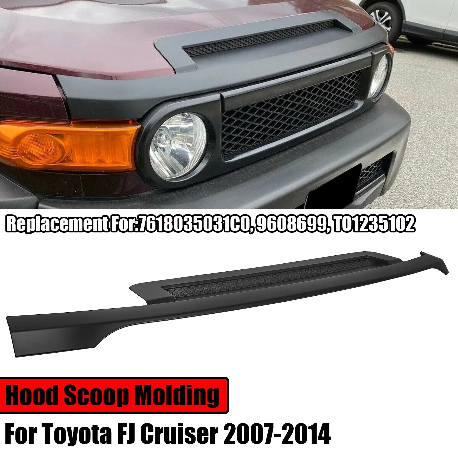 For Toyota FJ Cruiser 2007-2014 Bulge Hood Scoop Cover Molding Trim Matte Black 7618035031C0 9608699 TO1235102 Replacement Part