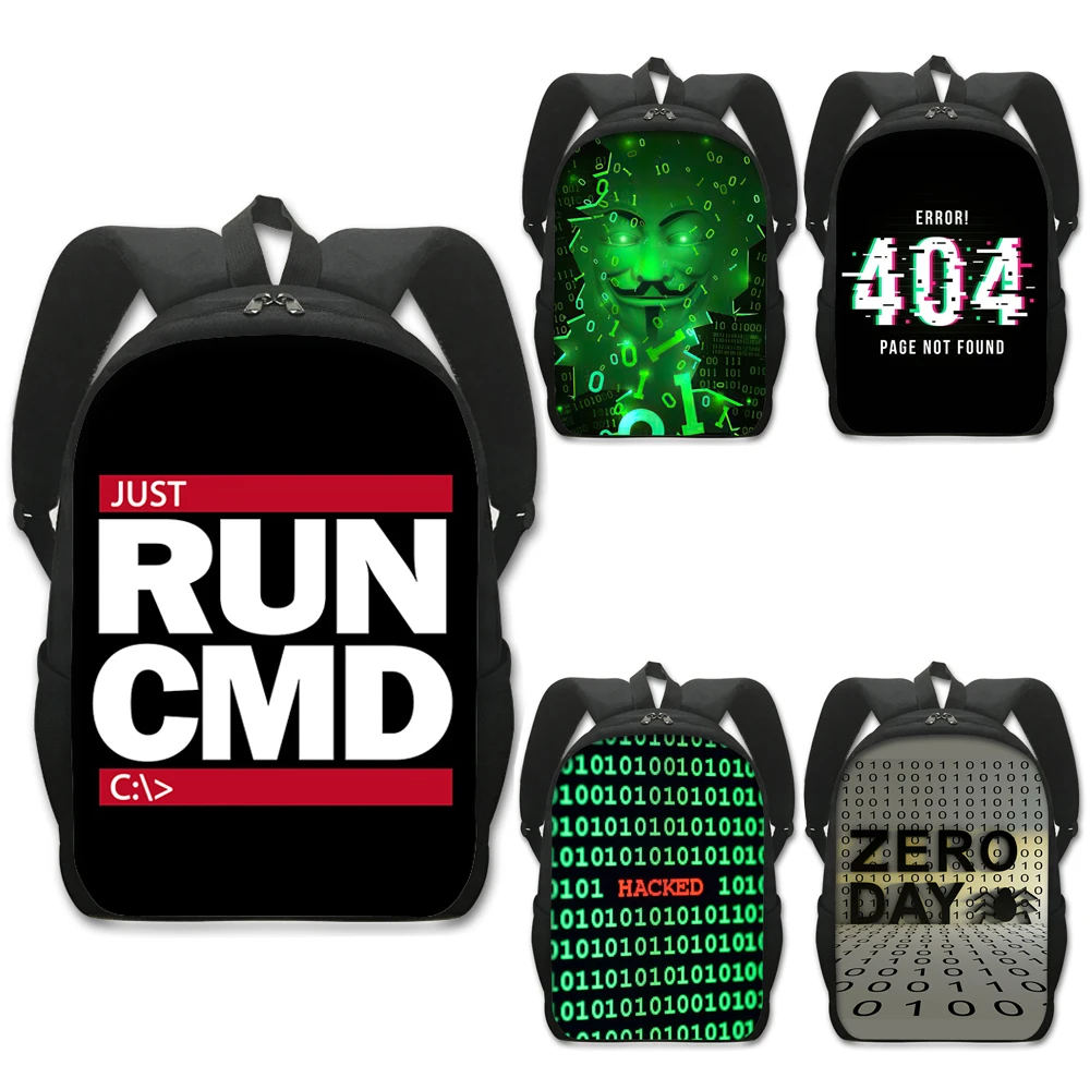 Run Cmd Backpack Zero Day / 404 Not Found Rucksack Anonymous Hacker Geek Programer Laptop Backpacks Teenager School Bags Bookbag