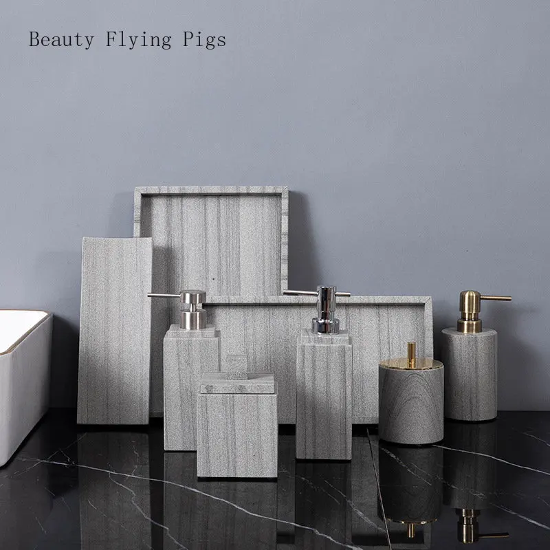 Gray Marble Light Luxury Bathroom Wash Set Hotel Bathroom, Bathroom, Hand Wash Table, Toothbrush Shelf, Tray Decoration