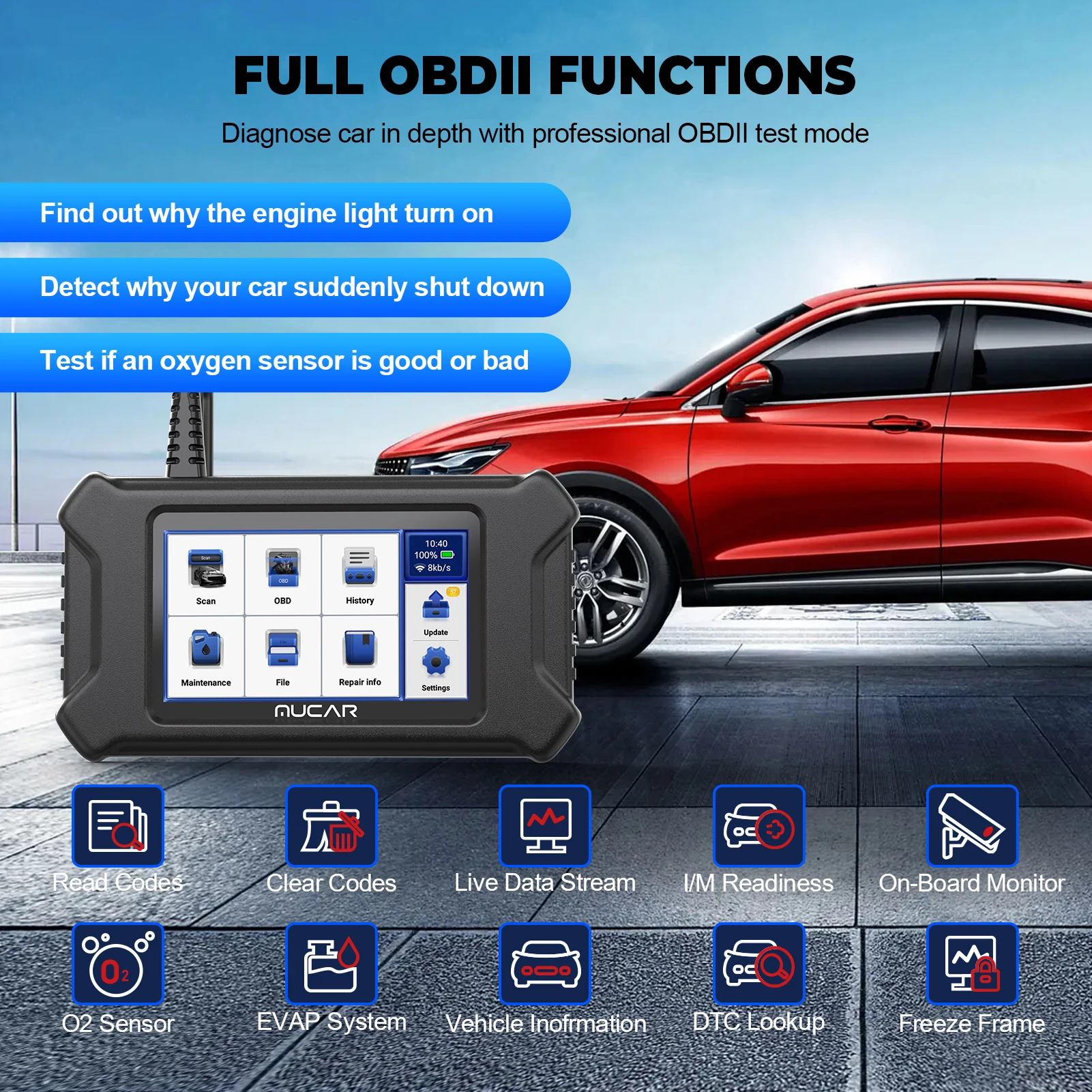 MUCAR CS90 OBD2 Scanner 28 Reset Services Lifetime Free Update Profession Engine Scan Diagnostic Tools Automotive Code Reader