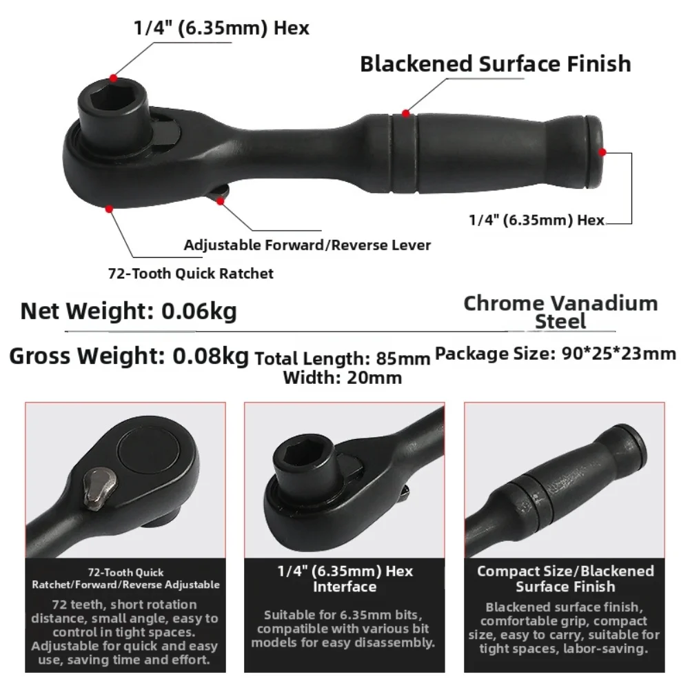 

Quick Adjust Mini Ratchet Wrench For Tight Spaces Comfortable Grip Alloy Construction 72-tooth Mechanism Small Swing Angle