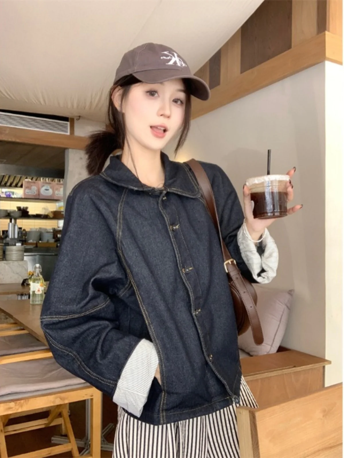 

Denim Coat Pink Flowers Womens Winter Sheepskin Quilted Hooded Button-Down Cropped Plush Lined Flap Drawstring Padded Jackets BF