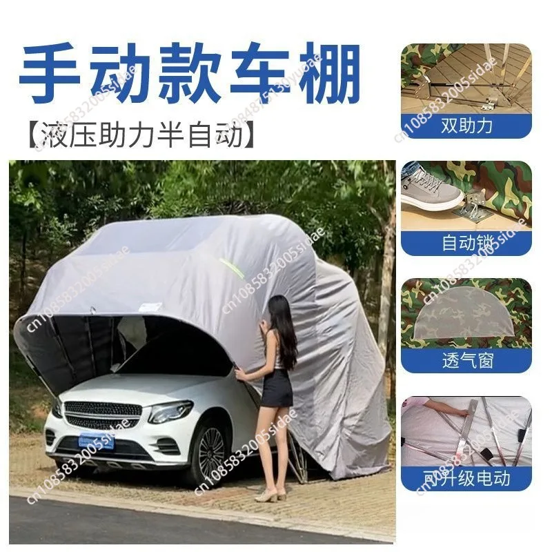 Garage Manual Folding Telescopic Home Exterior Awning Mobile Parking Shed Durable Portable Convenient Weather Resistant