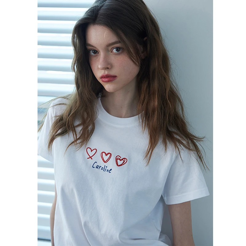 

Женская футболка Caroline в американском стиле ретро с буквенным принтом из чистого хлопка, круглый Ne ort Sve, повседневный летний топ свободного покроя