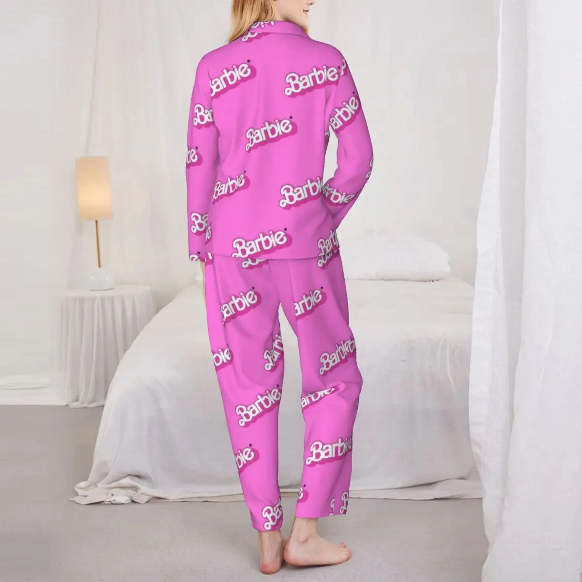 Barbie Conjunto de pijamas para mujer Pijama con botones Traje de 2 piezas Pijama Mujer Ropa de dormir Ropa de descanso