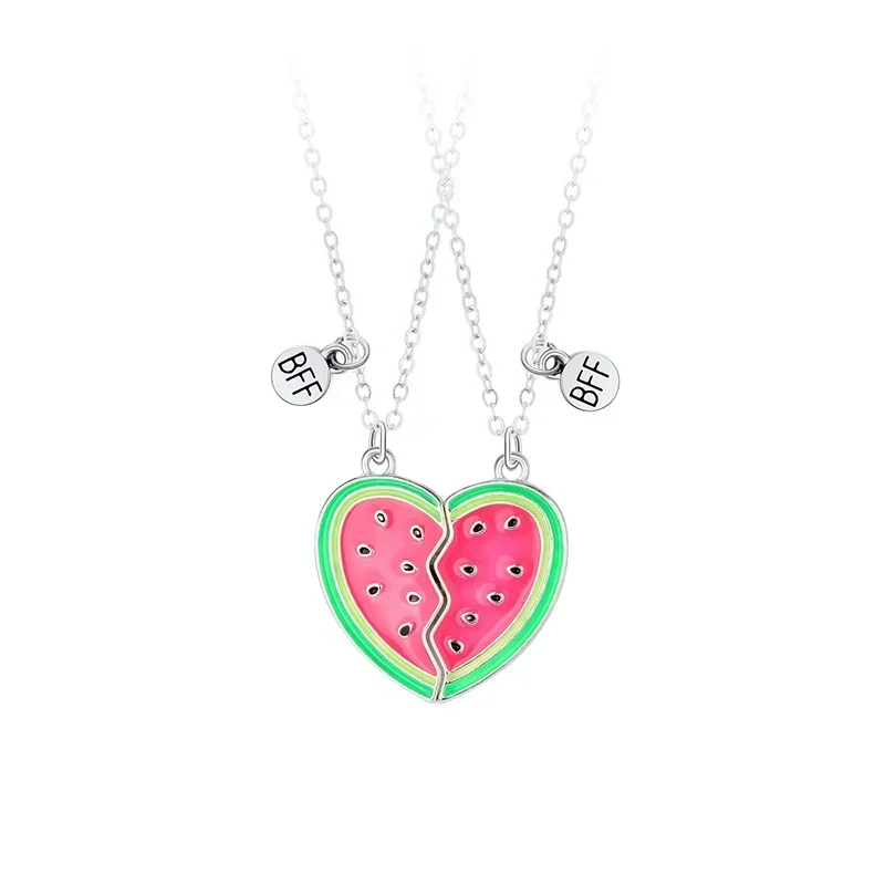 Lovecryst 2Pcs/set Sweet Summer Watermelon Pendant Best Friend Necklace for Kids Girls Fashion Friendship Gifts