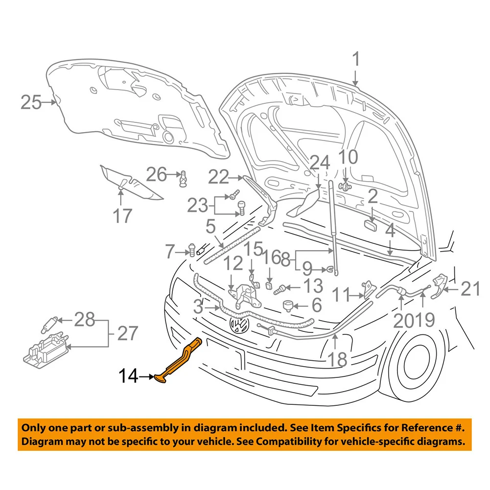 Black Bonnet Hood Release Rod Lock  Handle OEM3B0823593 for Golf 4  B5