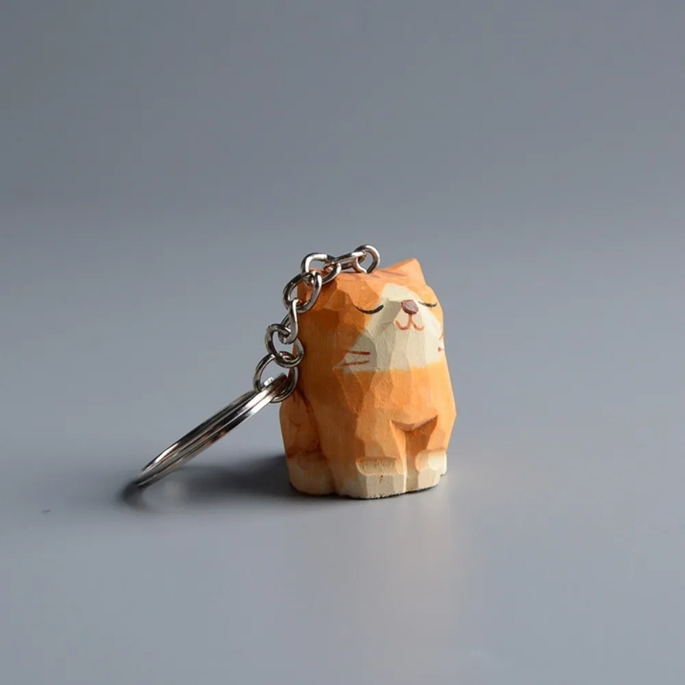 Handmade Wooden Carving Cat Keychain Creative Funny Ragdoll Cat Pendant Cartoon Kawaii Siamese Cat Keyring Hanging Accessory