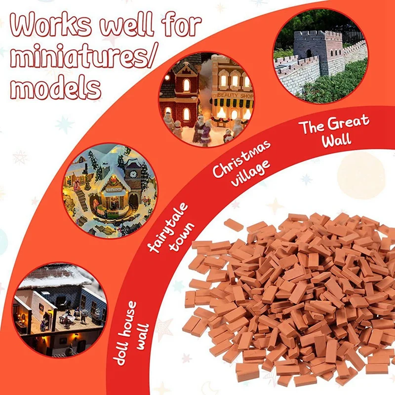 400 قطعة من الطوب الصغير للمناظر الطبيعية، طوب مصغر، جدار من الطوب، طوب صغير لأجزاء حديقة بيت الدمى، مقياس 1/35