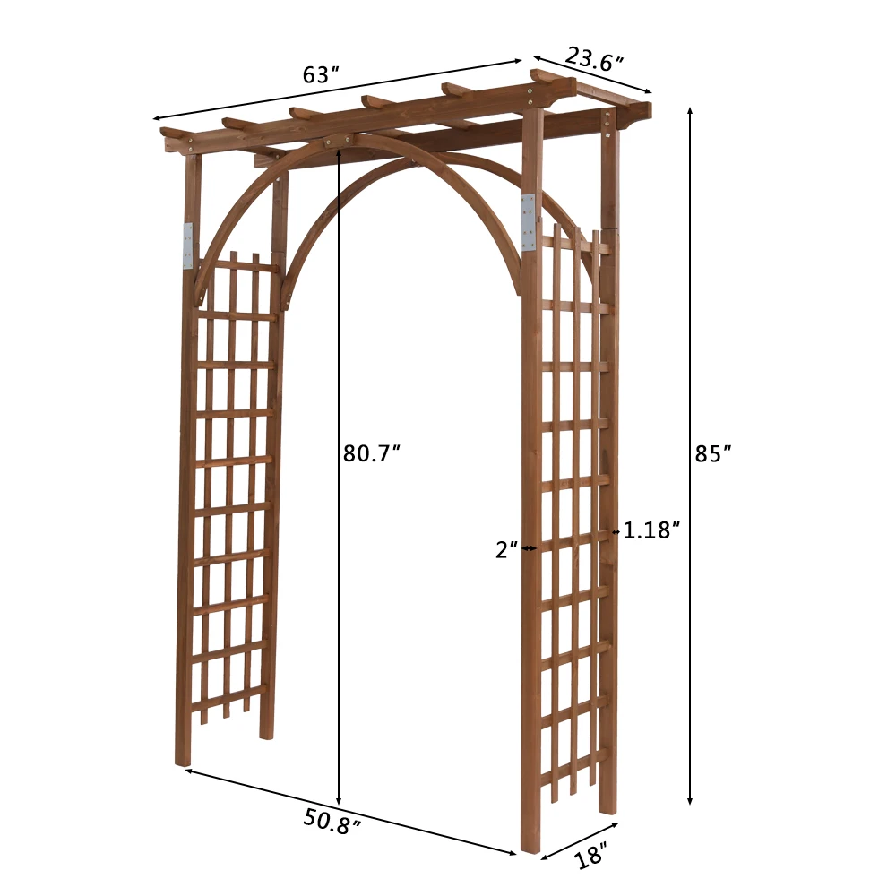 Fir Garden Arch Beautiful And Practical Plant Climbing Frame Flat Top 160x60x215CM Dark Brown[US-Stock]