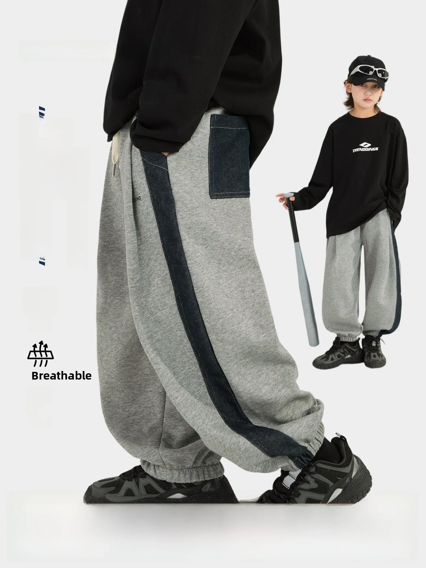カジュアルな男の子用カーゴパンツ-春秋-学校-キャンパススタイル-ゴムウエスト-ロング丈-レジャーパンツ-キッズ用