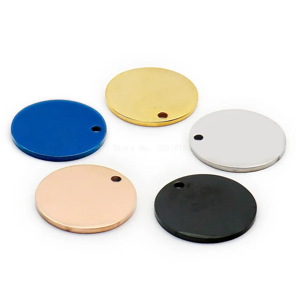 20PCS Blank Stainless Steel Polished Round Tag Fashion Personality Pendant Can Be Custom Engraved For Cat DIY Necklace