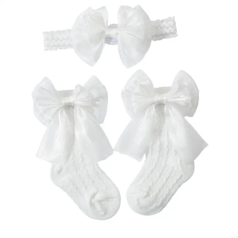 Entzückende Kombination aus Stirnband und Socken mit Schleife für Babys, dehnbar, bequemes Design, Kopfbedeckung, Socken, für – Detail 4