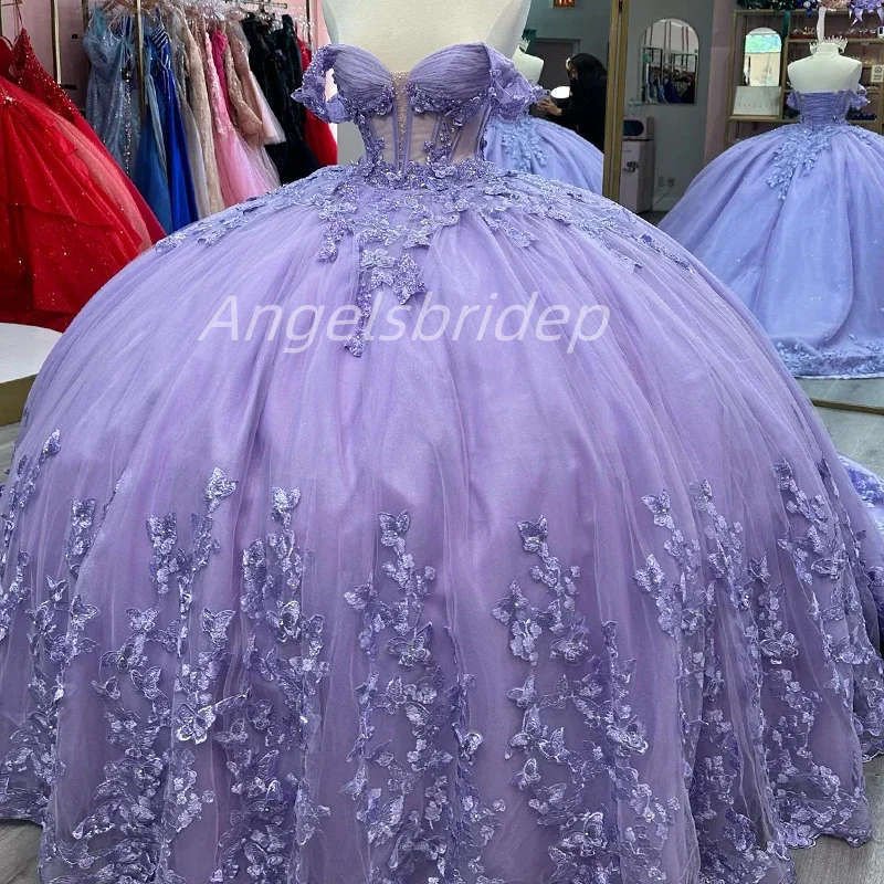 Angelsbridep Customized Lilac Ball Gown Quinceanera Dresses 2025 Appliques Off Shoulder Evening Dress Vestido De 15 Años