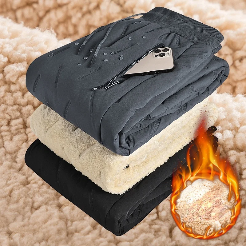 Pantalones de chándal gruesos de lana de cordero cálidos para invierno, pantalones a prueba de viento para mantener el calor, ropa barata para hombre, pantalones para correr con forro polar