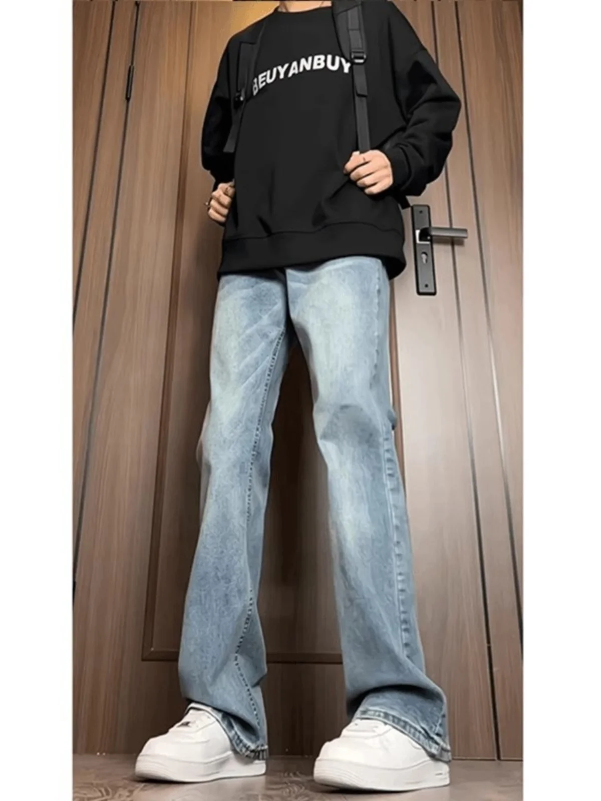 

Cleanfit Light Blue Men's Straight Leg Jeans High Street American Sle Spring Autumn Slimming Knife Casual Jeans