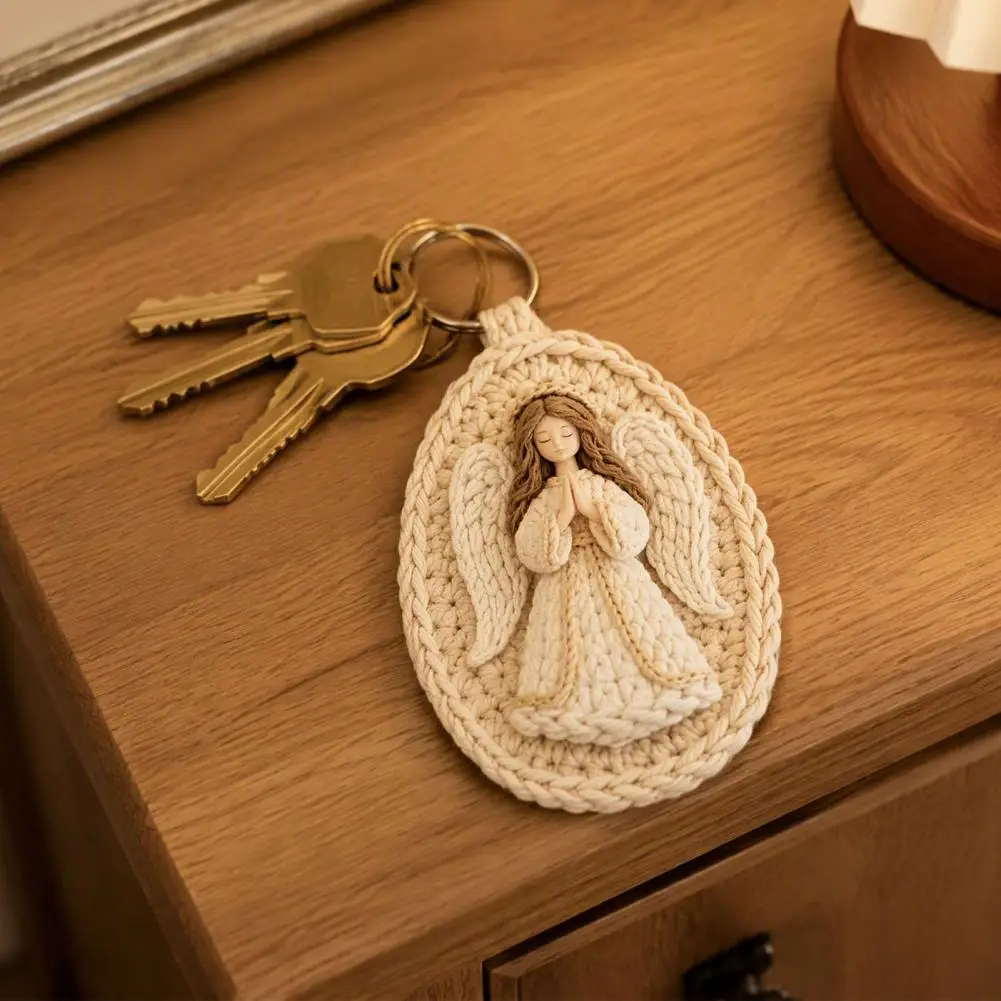 Pastel Blue White Crochet Virgin Mary Charm With Delicate Stitching Ideal For Catholic Women And Church Wear