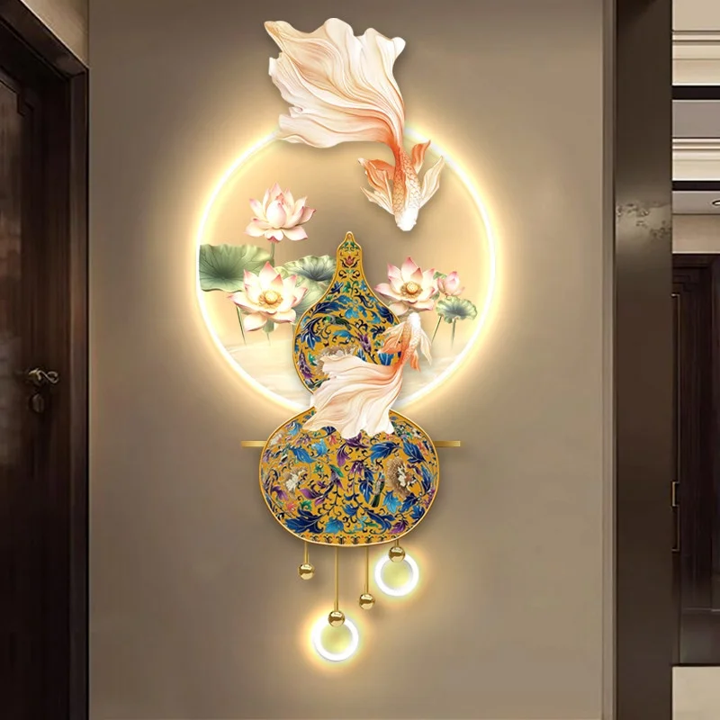 Lotus And Koi Carp Entrance Led Decoration Painter Living Room Sofa Bedroom Corridor Wall Lotus Hanging Painting Mural Light
