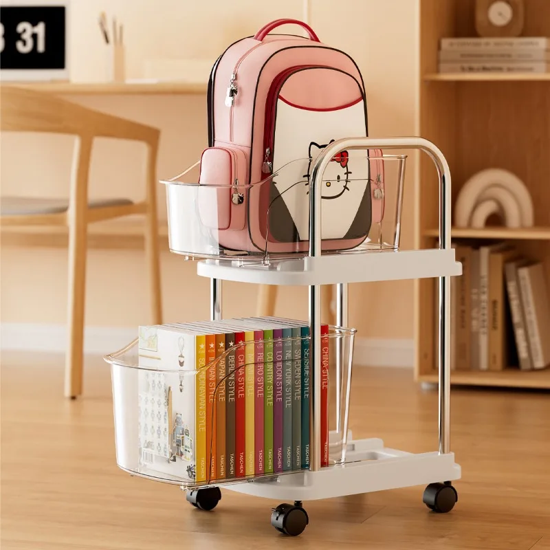 Storage Cart Plastic Organizer Storage Cart Removable Storage Rack Handcart Small Cart Wheeled Desk Side Books Backpacks