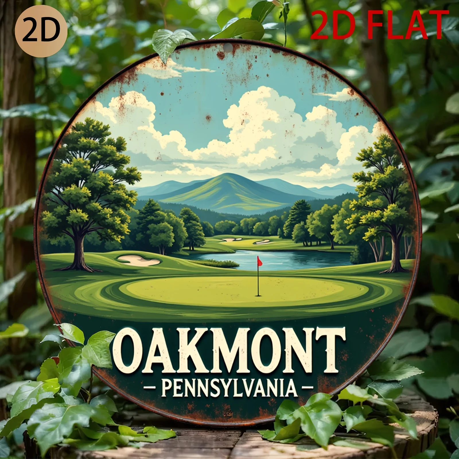 2D Flat 1pc Golf-Themed Oakmont Pennsylvania Wooden Wall Decor Plaque - Rustic Vintage Course Art, Ideal for Home Club, Cave, Or