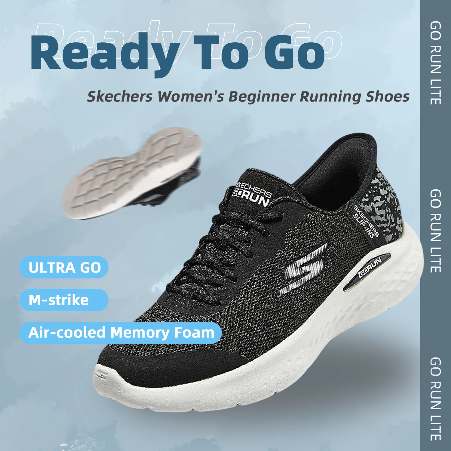 

Skechers Go Run Lite Running Shoes Lightweight Women's Shoes Indoor and Outdoor Fitness Training Casual Shoes 129449-Bkw