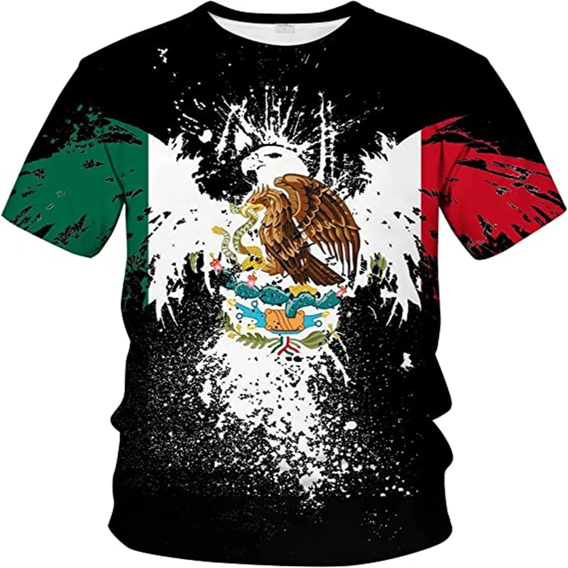 Mexico Flag Print Tee Shirt For Men Cloting Fashion 3D Mexican National Emblem Graphic Short Sleeve Oversized Tshirts Streetwear