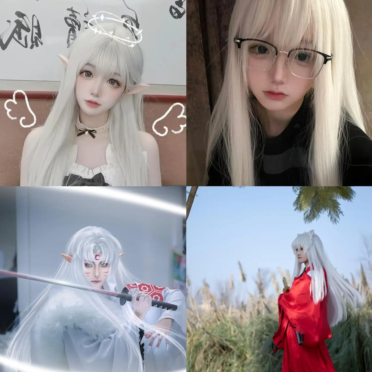 Long White Wig with Bangs Straight Cosplay Wig for Women Girl Anime Wig Synthetic Party Wig Straight White