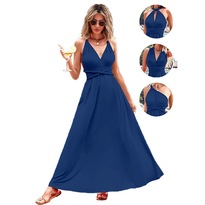 Noir méthodes d'usure multiples cordes multiples croix dos nu robes tempérament Sexy grand ourlet robes longues robe de soirée formelle CAMI