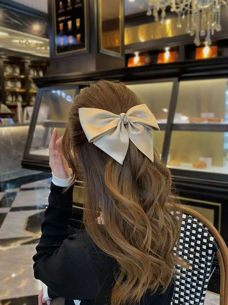 Cloth Satin Bow Hairpin Style Female Korean Net Celebrity Hairpin Horizontal Clip Ponytail Clips Temperament Hair Accessories