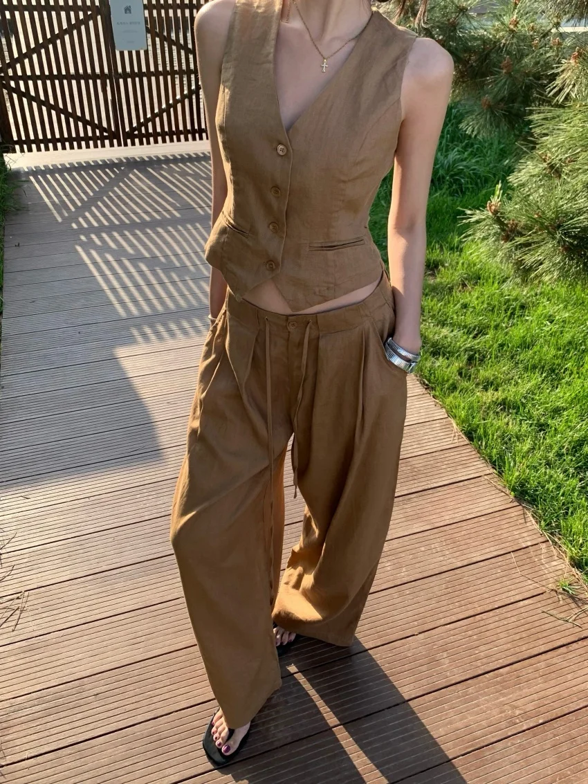 Alien Kitty High Street Women Sets Slim Elegant Vest Autumn 2025 Minimalist OL Work Wear Wide Leg Casual Pants Office Lady Suits